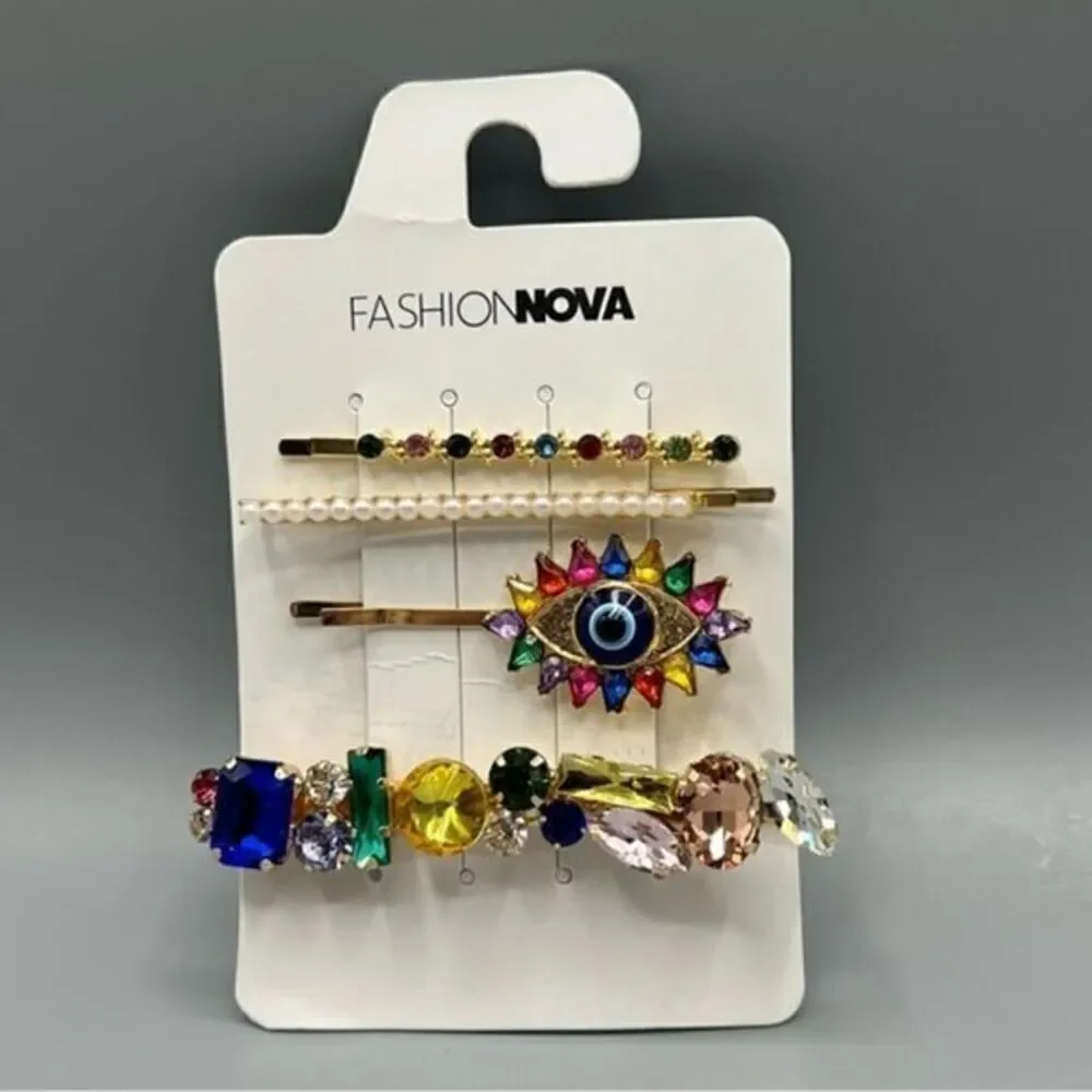 Fashion Nova Rhinestone Evil Eye Barrette Set NWT